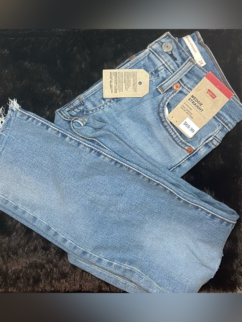 Levi's High Waisted Wedge Straight Leg Jeans with Frayed Hem